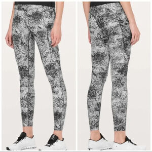 Lululemon Fast & Free 7/8 Athletic Athleisure High Waist Floral Yoga Leggings 2